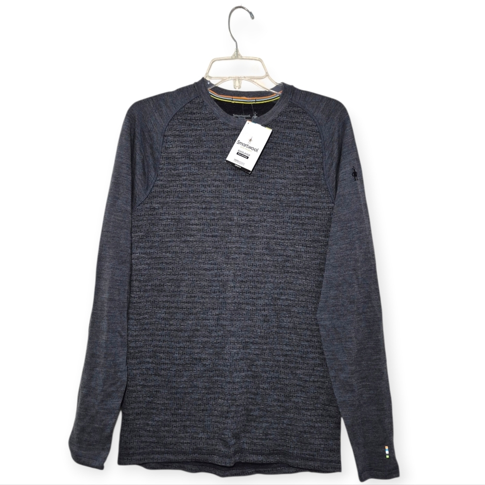 SMARTWOOL 250 Baselayer Pattern Crewneck Long Sleeve Medium Gray Tick Stitch M
